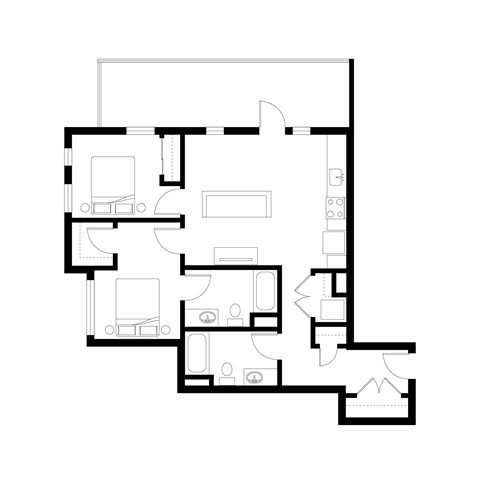 Floor plan for 2 beds, 2 baths, 958 sqft